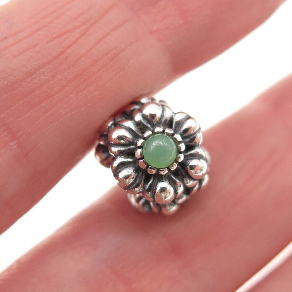 PANDORA Sterling Silver Real Chrysoprase Birthday Blooms May Slide Bead Charm